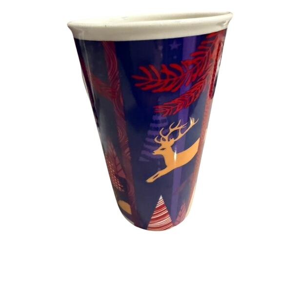 "Starbucks" Set Of 2 Tall Coffee Mugs 18 OZ Cups Bistro Purple Christmas Deer - Picture 5 of 15